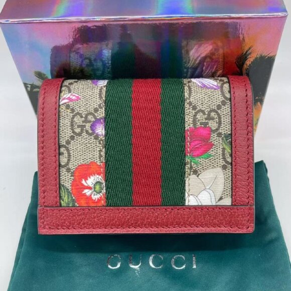 NIB Authentic Gucci Ophidia GG Card Case Floral Stripe Mini Wallet - Picture 6 of 6